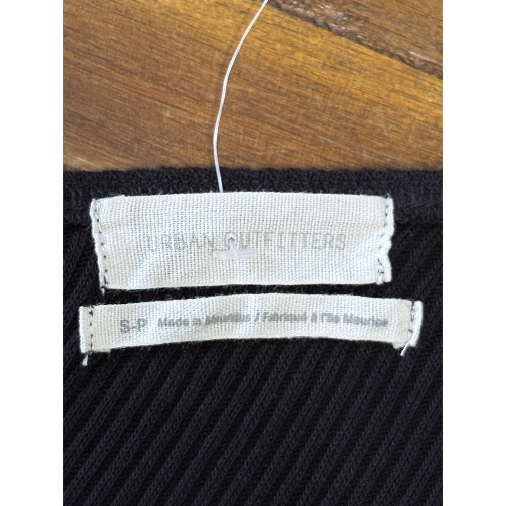 Urban Outfitters Tiffany Sweetheart Bardot Mini Dress XS Black Ribbed Button 90s - Picture 4 of 9